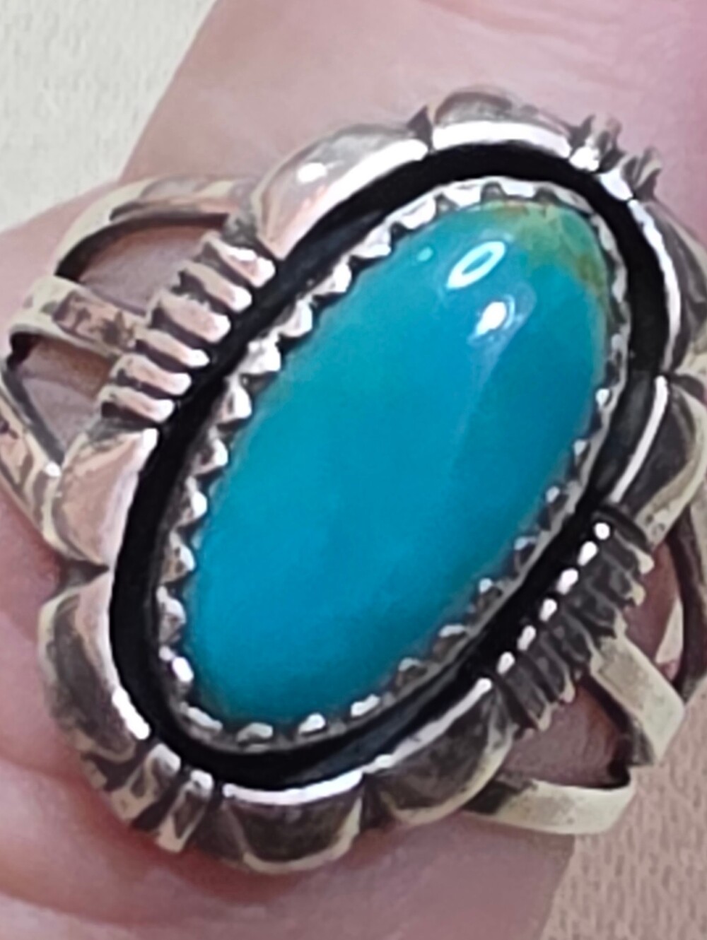 NAVAJO  L. YAZZIE NATIVE AMERICAN INDIAN STERLING TURQUOISE RING SZ 7.5